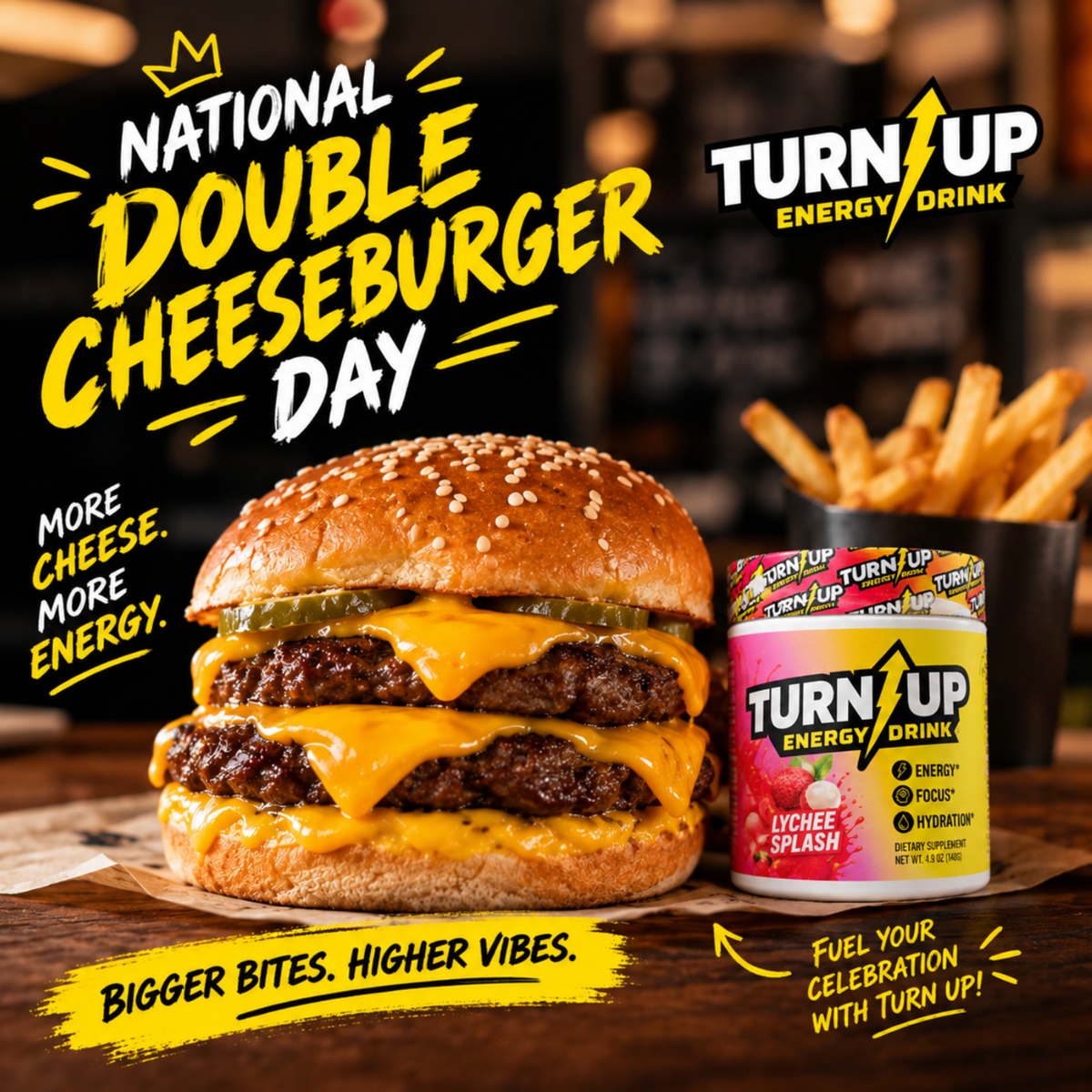Celebrate National Double Cheeseburger Day with Turn Up!